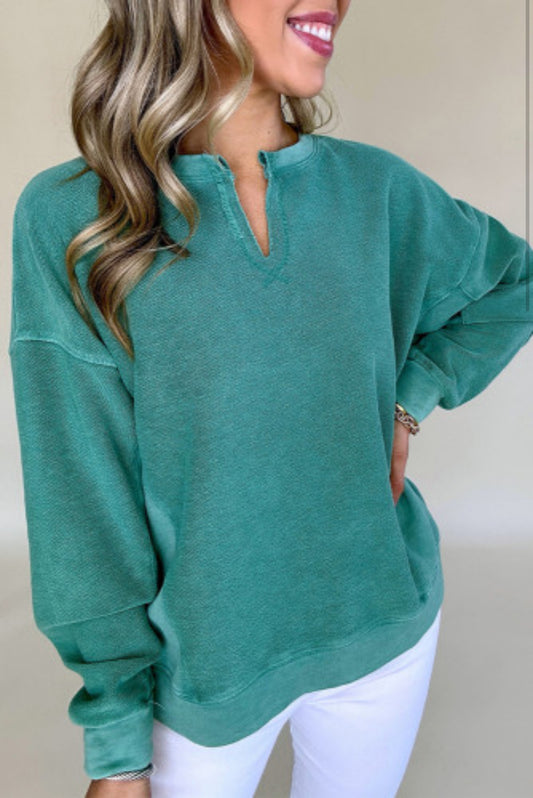 Notched Neck Pullover