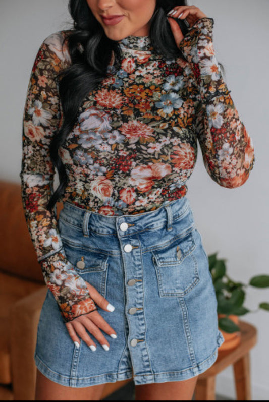 Brown Floral Long Sleeve