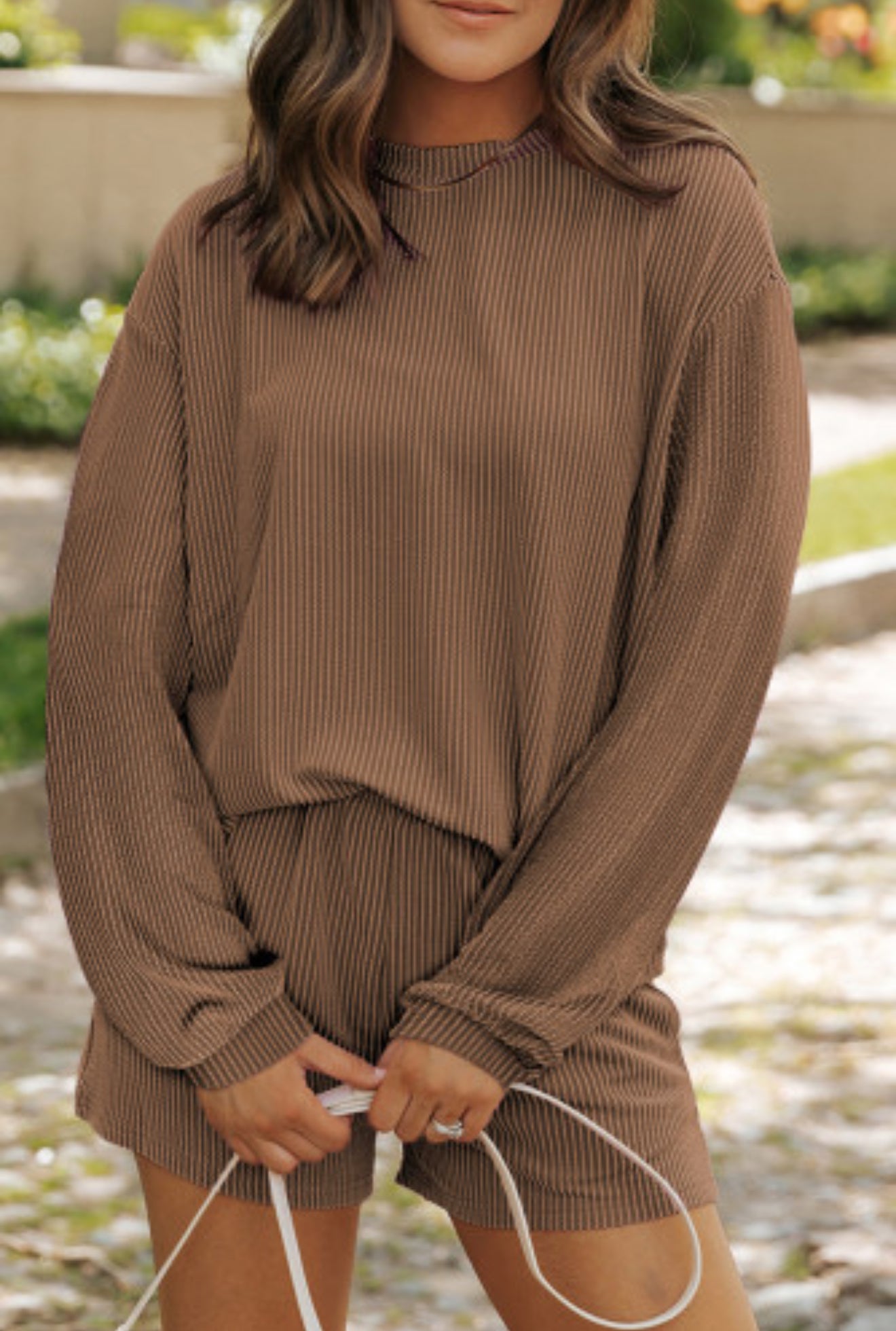 Chestnut Corded Knit Long Sleeve Set